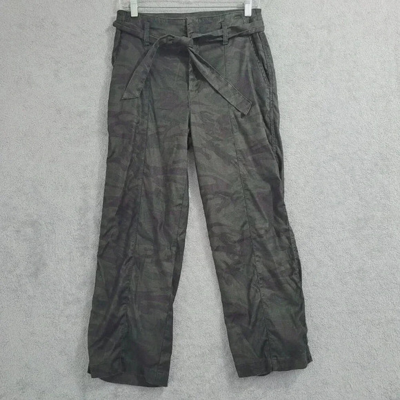 Anthropologie Level 99 Linen Womens Camo Wide leg Pants Paperbag Size 27  4CT - Picture 1 of 6